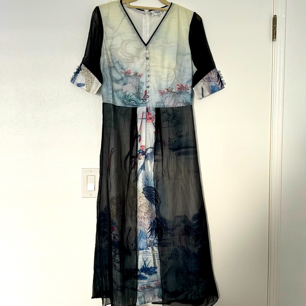 Stunning and unique Japanese print chiffon dress